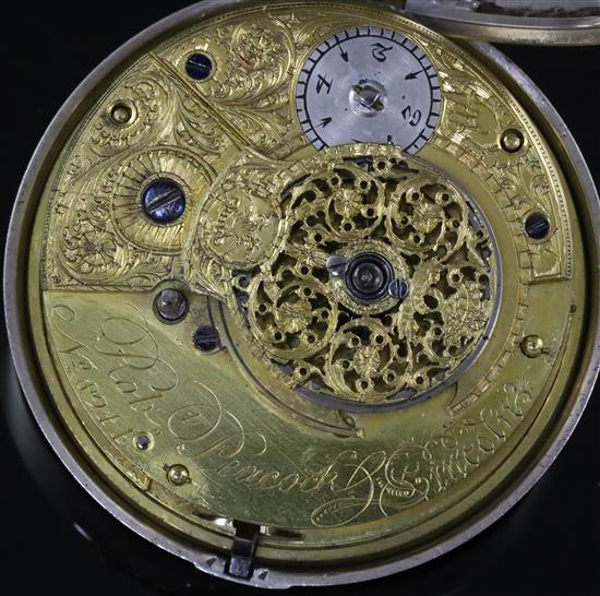 Robert Peacock, Lincoln, a George III large pair-cased pocket watch, No. 8244, with black Roman dial and plated outer case